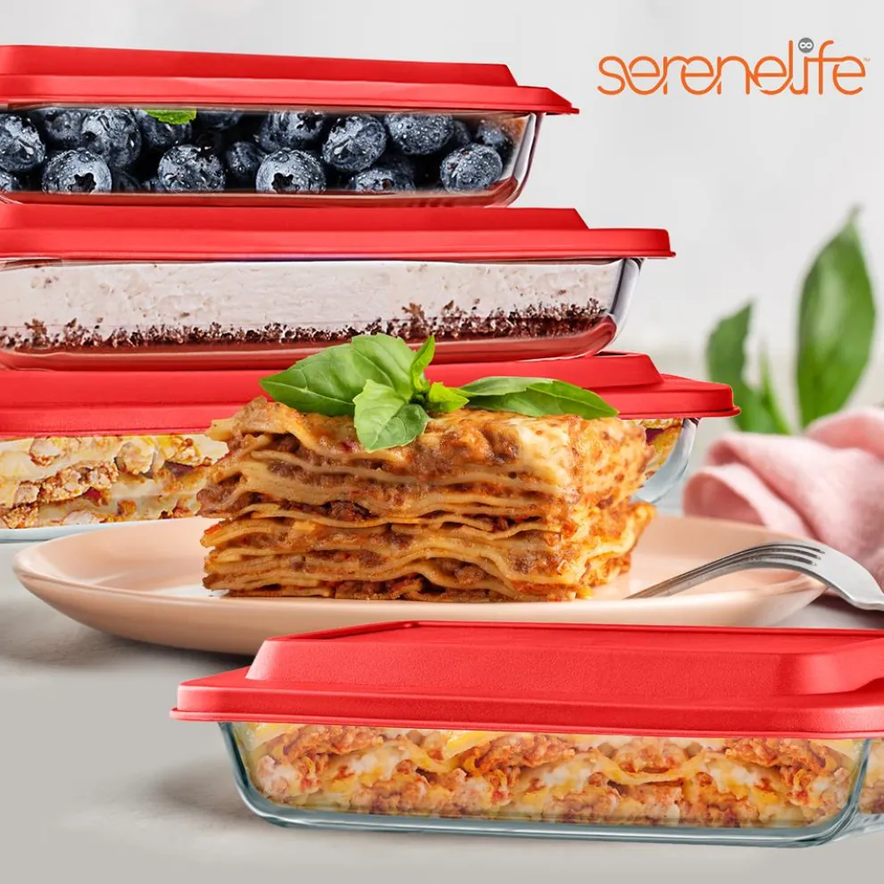 8-Piece Glass Baking Dish Set - Oven Safe, Borosilicate, Red