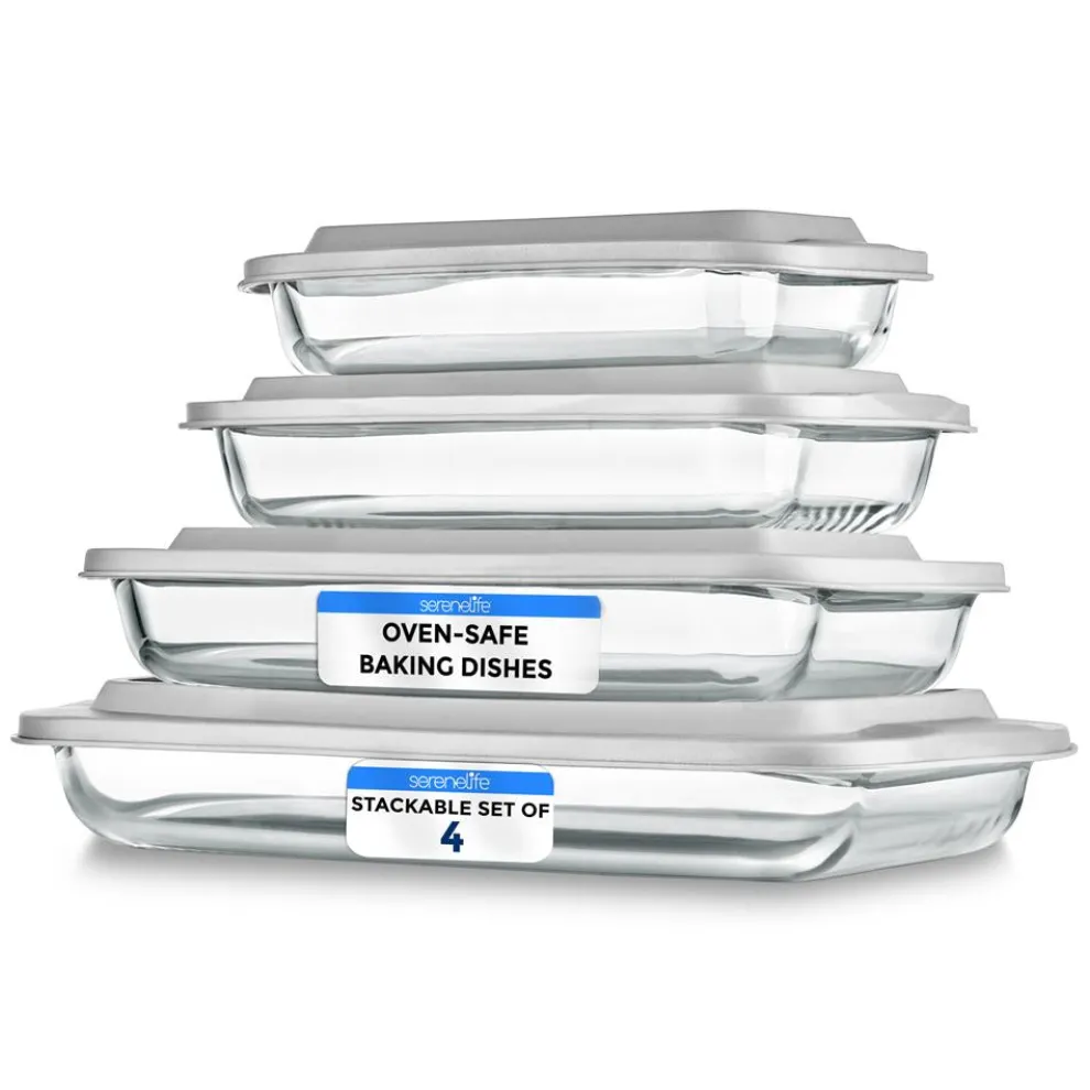 8-Piece Glass Baking Dish Set - Oven Safe, Borosilicate, White