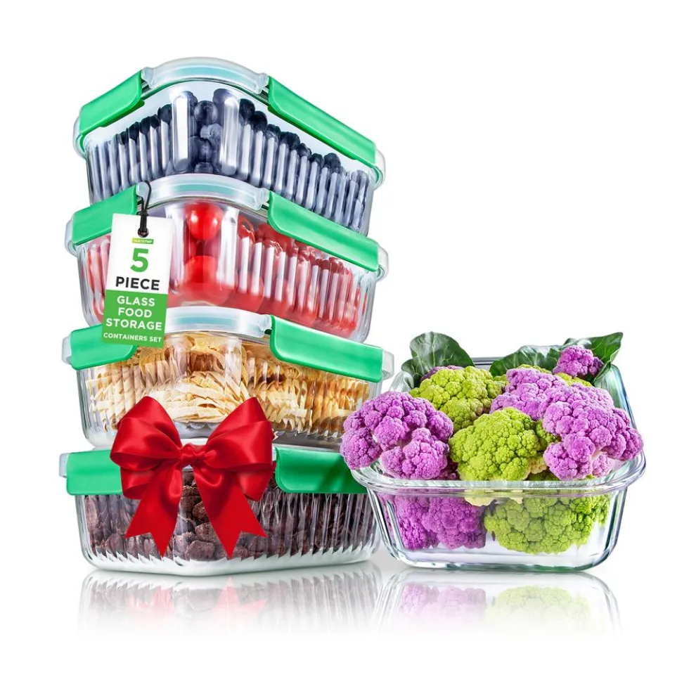 10-Piece Glass Food Storage Set - Leakproof Airtight Lids, Oven Safe