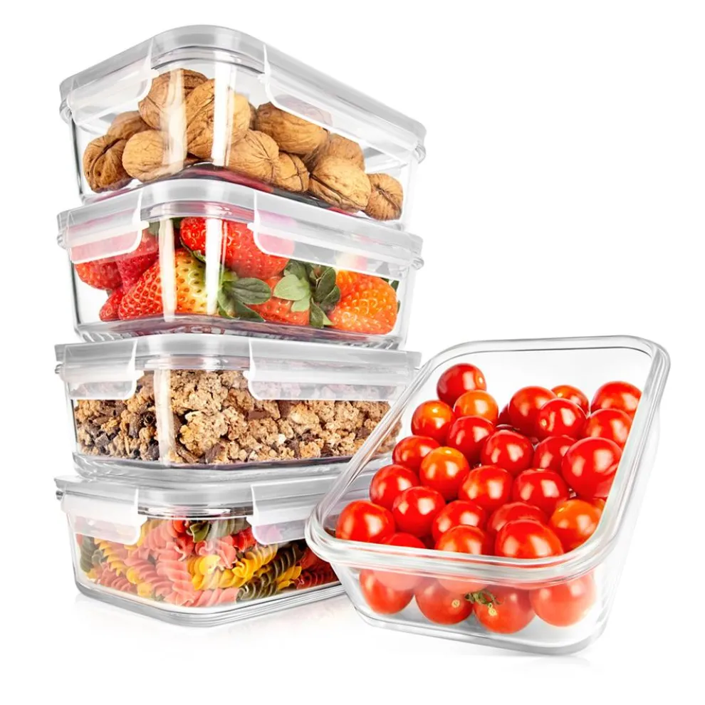 10-Piece Glass Food Storage Set, Leak-Proof, Borosilicate, Gray