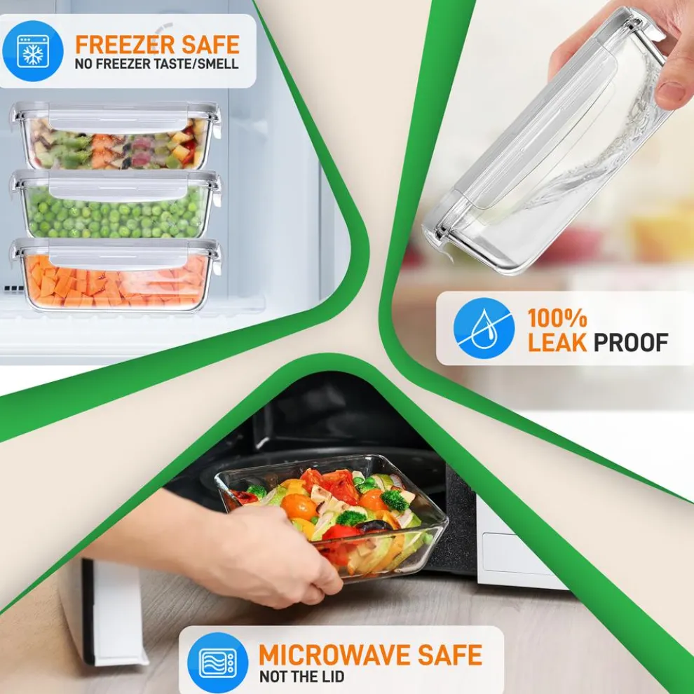 10-Piece Glass Food Storage Set, Leak-Proof, Borosilicate, Gray