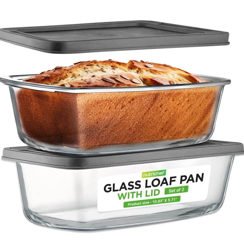 4-Piece Glass Loaf Pan Set, Airtight, High Borosilicate, Clear