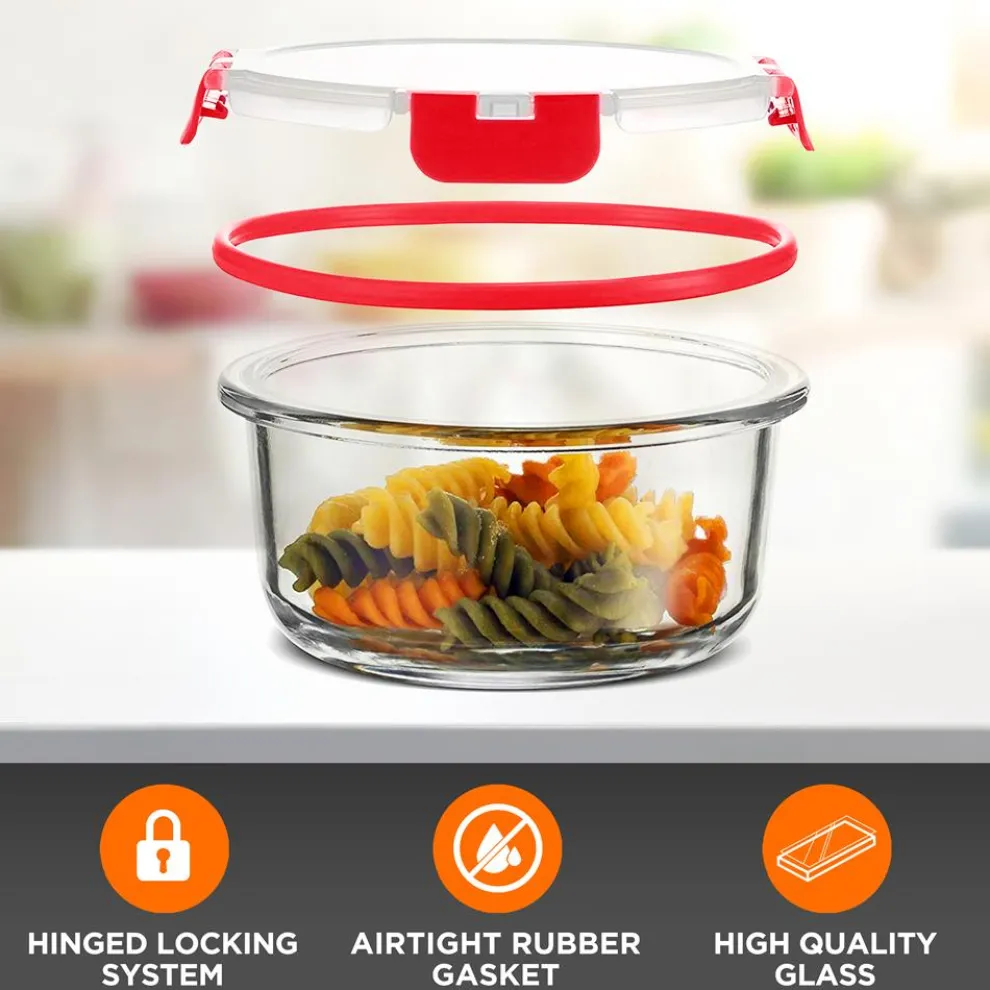 24-Piece Glass Storage Set, Leak-Proof, High Borosilicate, Red Lids