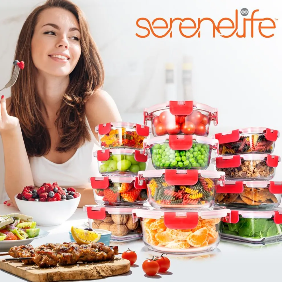 24-Piece Glass Storage Set, Leak-Proof, High Borosilicate, Red Lids