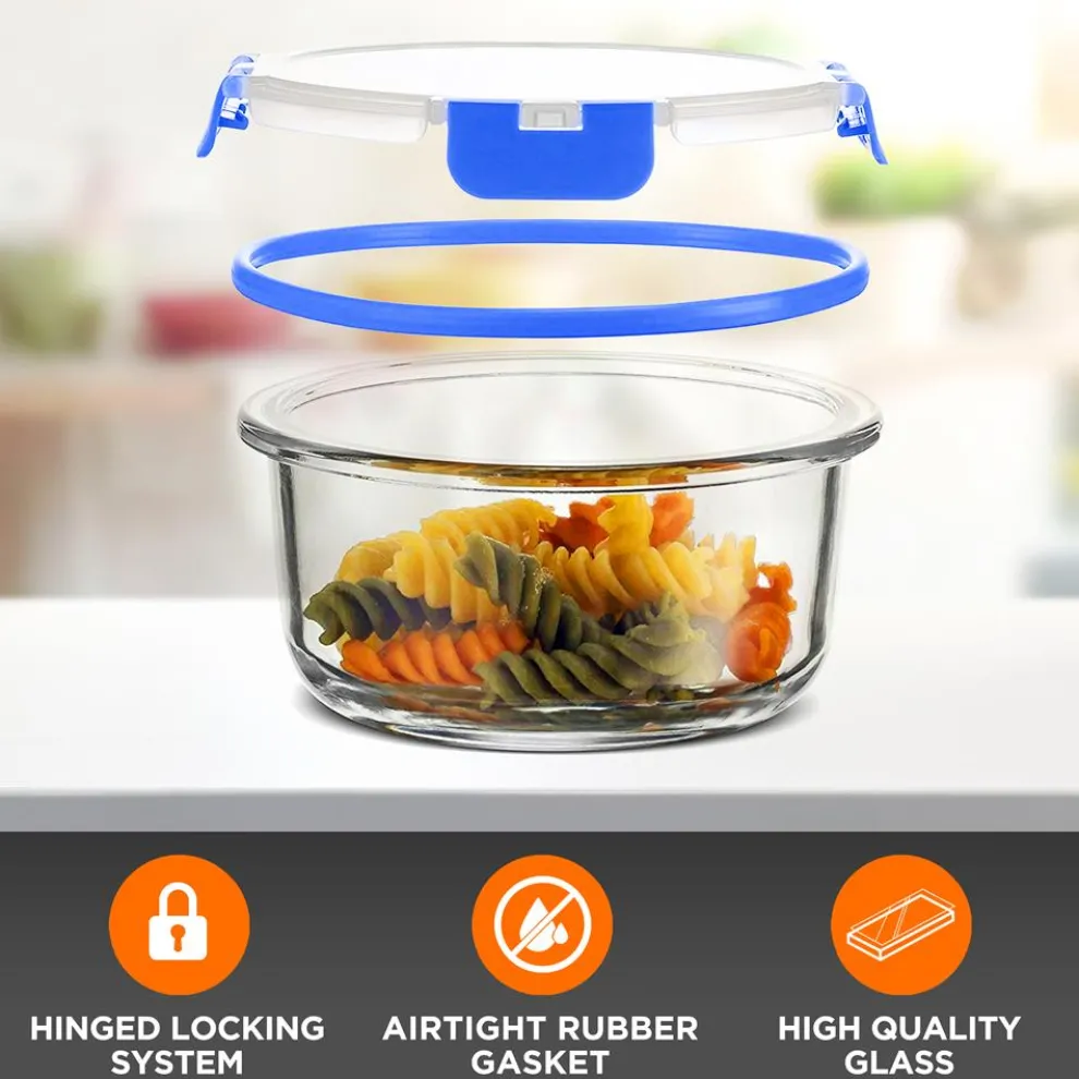 24-Piece Glass Storage Set, Leak-Proof, High Borosilicate, Blue