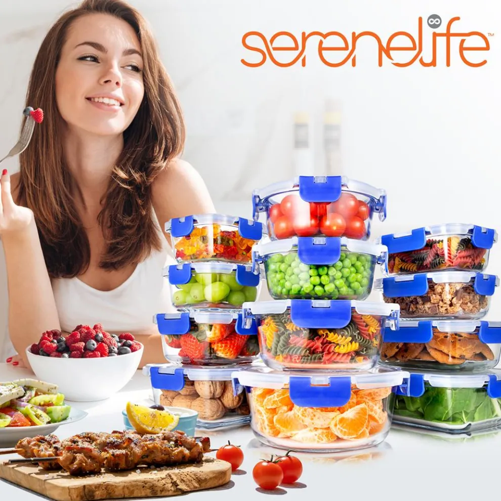 24-Piece Glass Storage Set, Leak-Proof, High Borosilicate, Blue