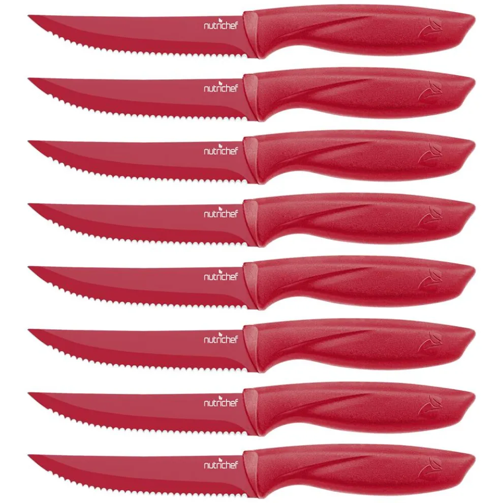 8-Piece Kitchen Knife Set, Unbreakable Stainless Steel, Red