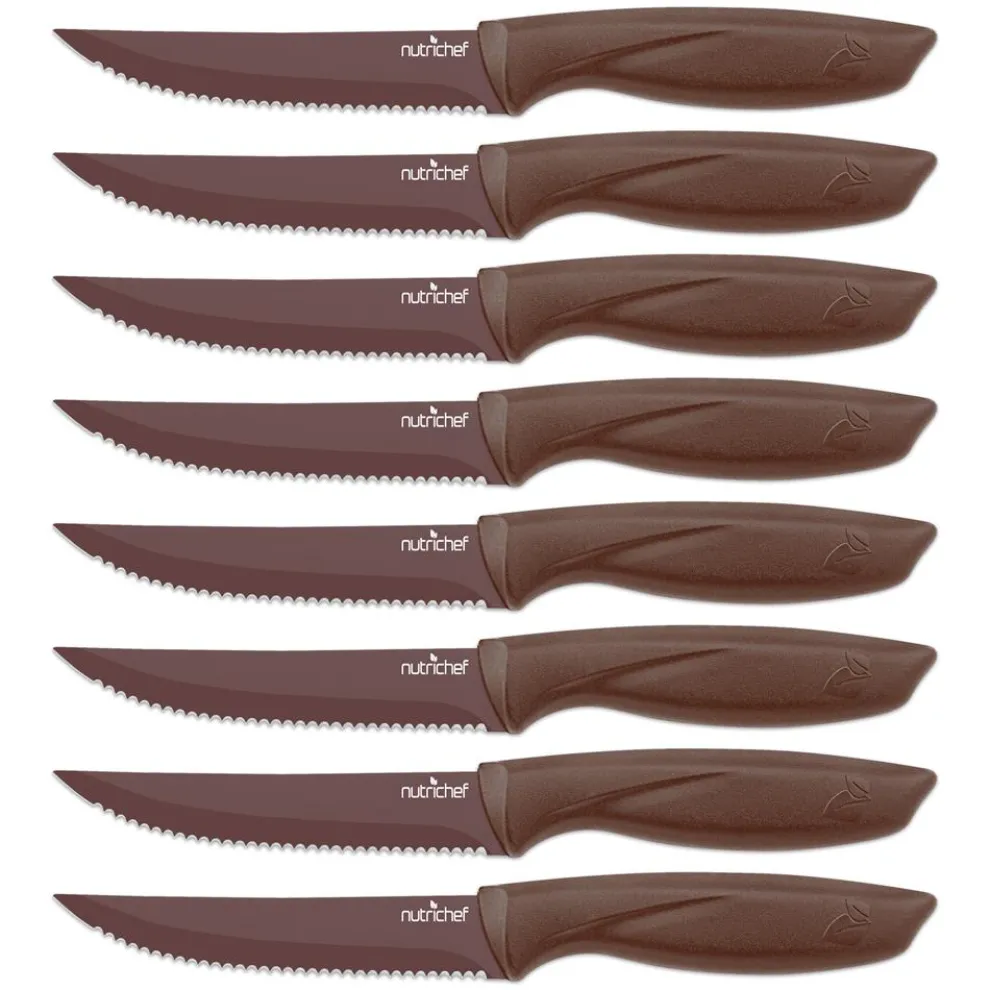8-Piece Kitchen Knife Set - Long-Lasting Sharpness, Non-stick, Brown