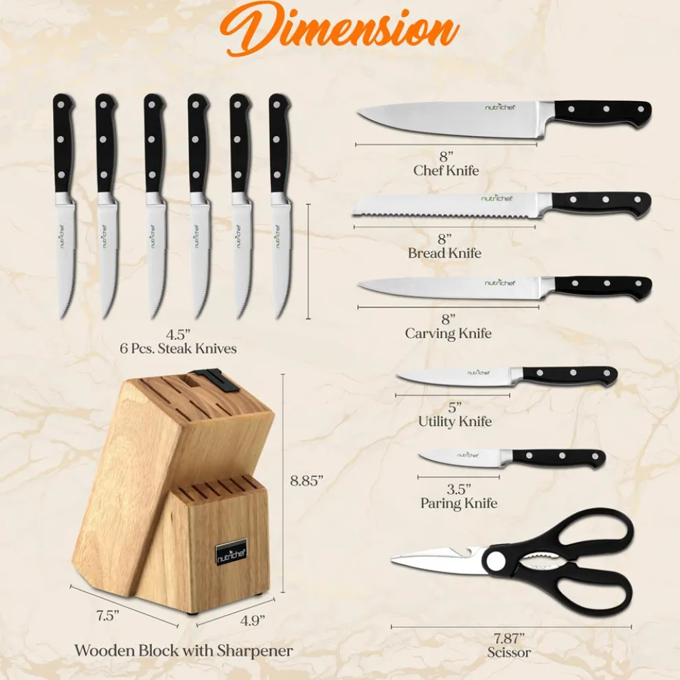 13-Piece Knife Set with Block, Precision German Steel, Built-In Sharpener