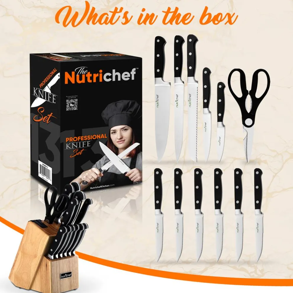 13-Piece Knife Set with Block, Precision German Steel, Built-In Sharpener