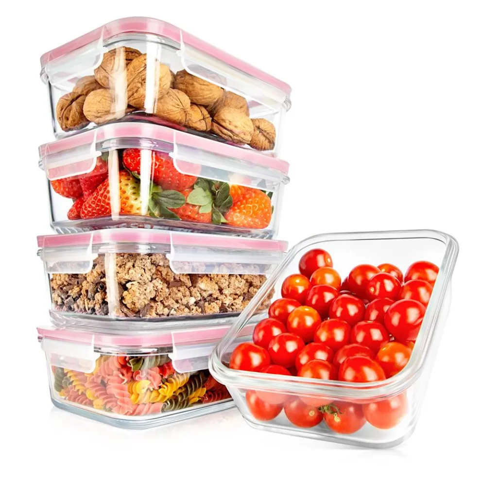 10-Piece Leakproof Glass Containers Set, Freezer-to-Oven Safe, Red