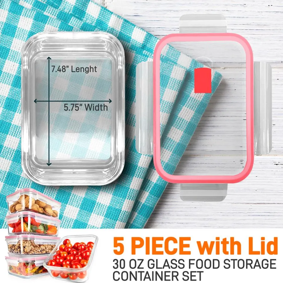 10-Piece Leakproof Glass Containers Set, Freezer-to-Oven Safe, Red