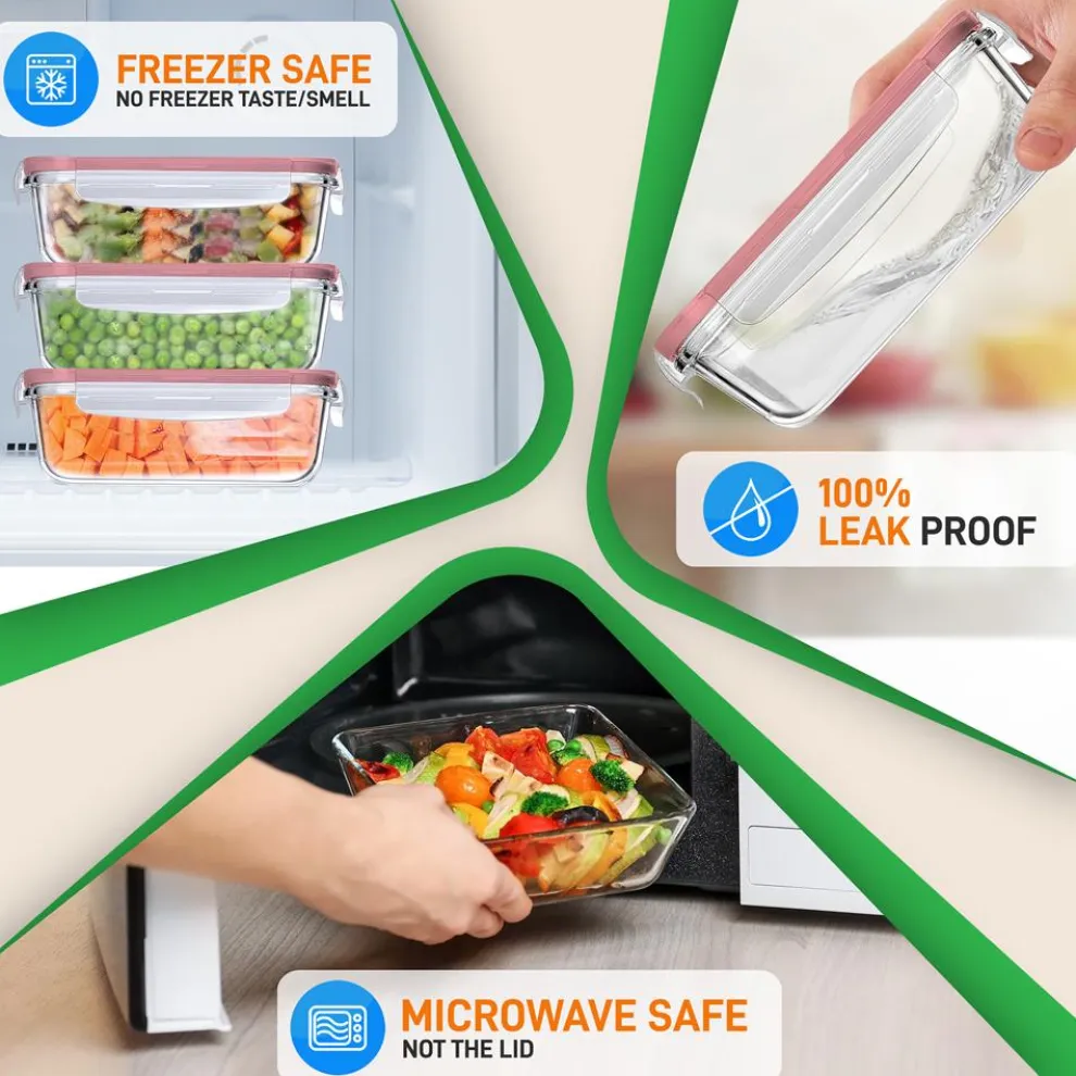 10-Piece Leakproof Glass Containers Set, Freezer-to-Oven Safe, Red