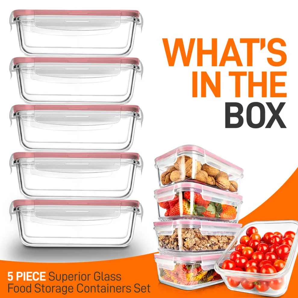 10-Piece Leakproof Glass Containers Set, Freezer-to-Oven Safe, Red