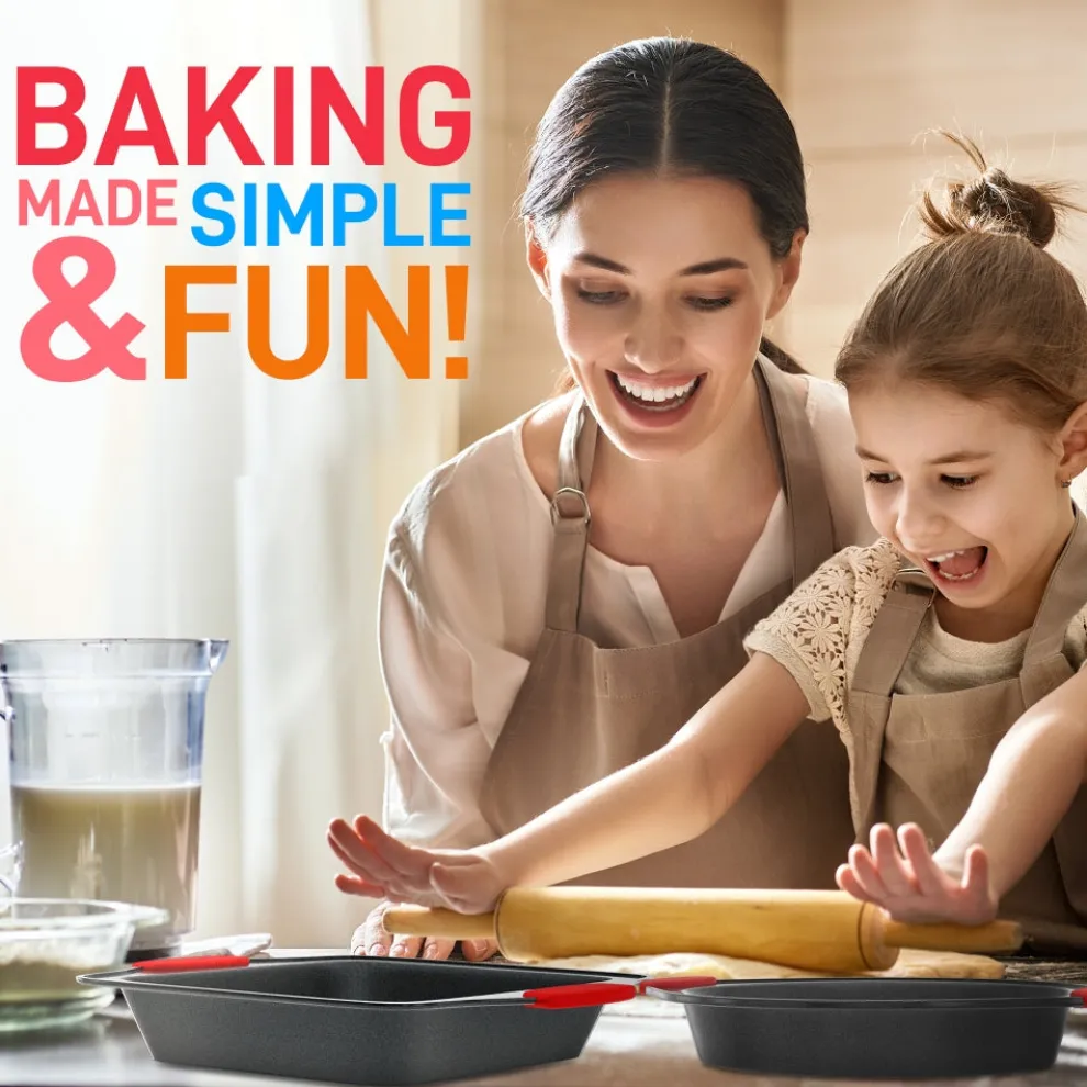 10-Piece Nonstick Bakeware Set, Easy Clean Carbon Steel, Red Handles