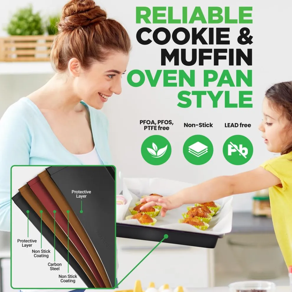 10-Piece Nonstick Bakeware Set - Easy Release Carbon Steel, Gray