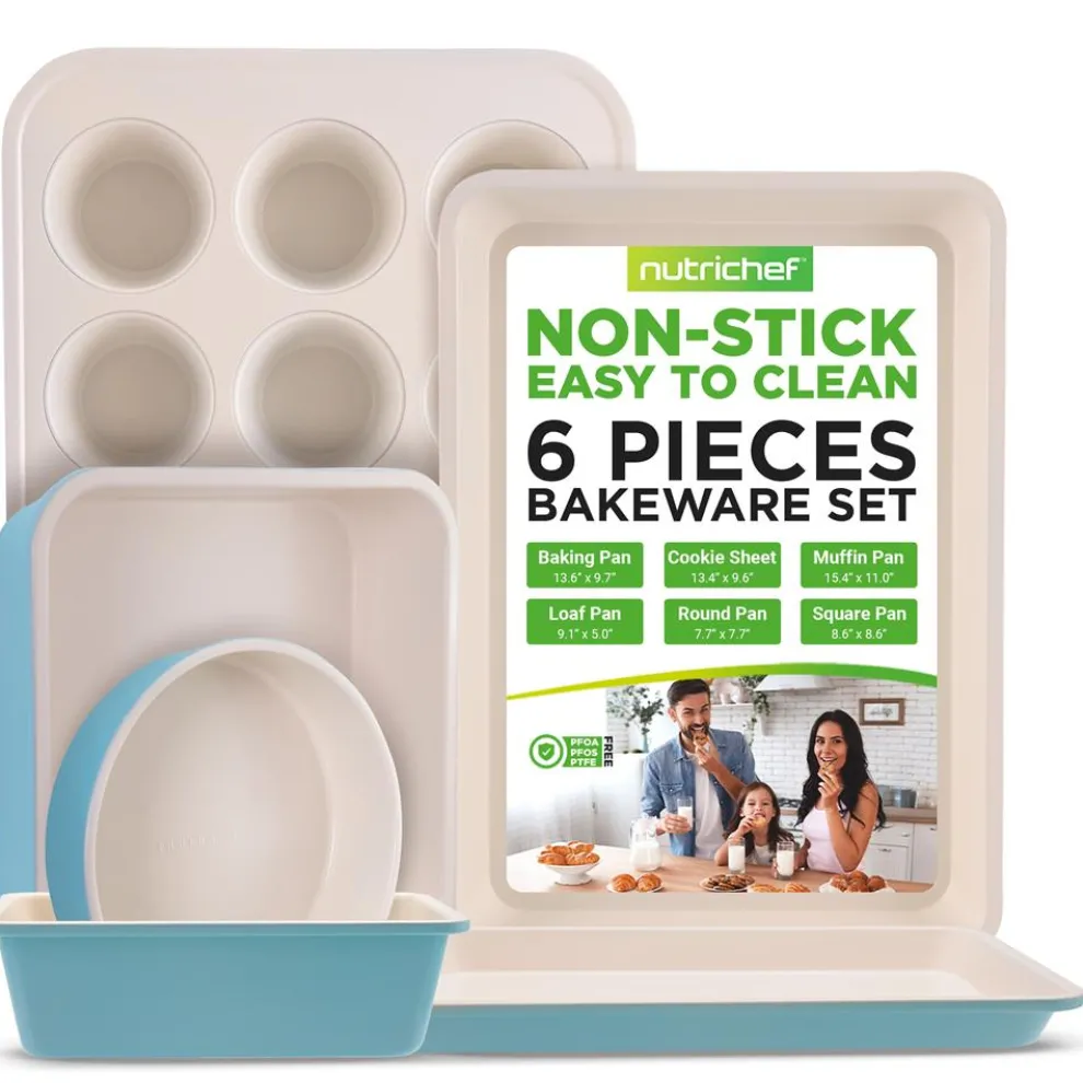 6-Piece Nonstick Bakeware Set, Ceramic Coating, Carbon Steel, Turquoise