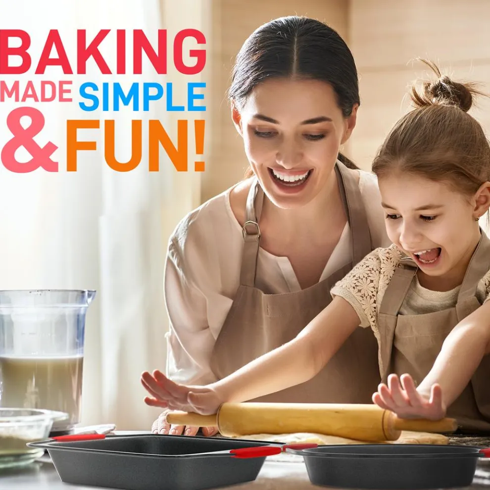 8-Piece Nonstick Bakeware Set, Carbon Steel, Red Silicone Handles