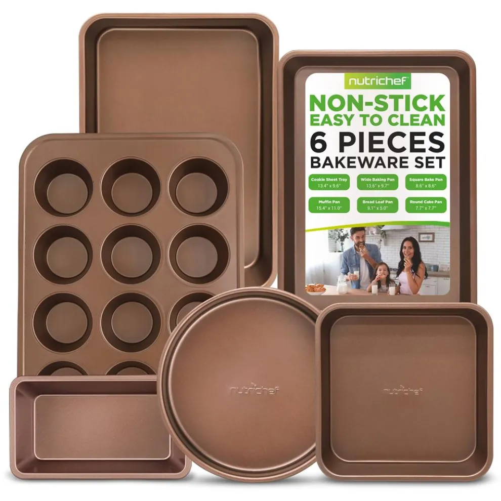6-Piece Nonstick Bakeware Set, Durable Carbon Steel, Gold