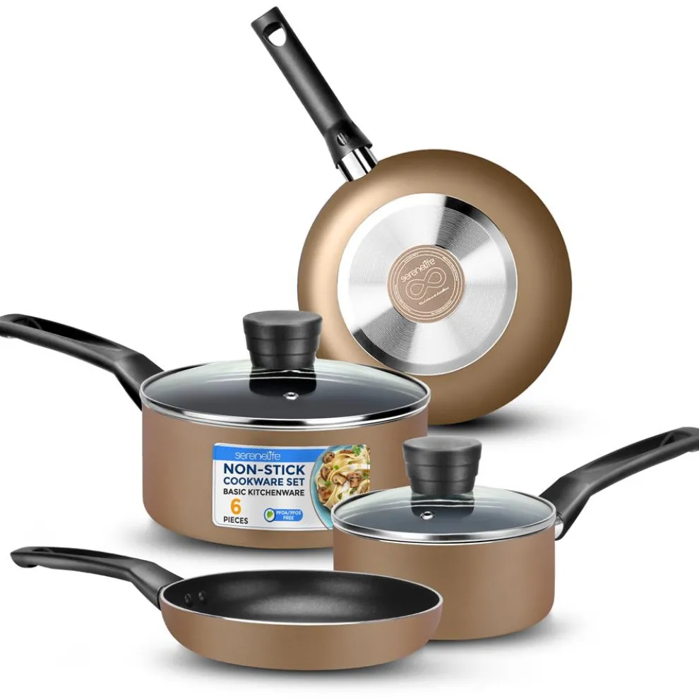 6-Piece Nonstick Cookware Set - Even Heat, Durable Coating, Gold