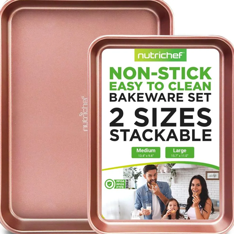 2-Piece Nonstick Cookie Sheets Set, Carbon Steel, Rose Gold