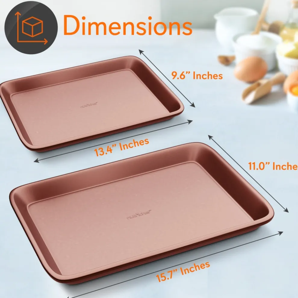 2-Piece Nonstick Cookie Sheets Set, Carbon Steel, Rose Gold