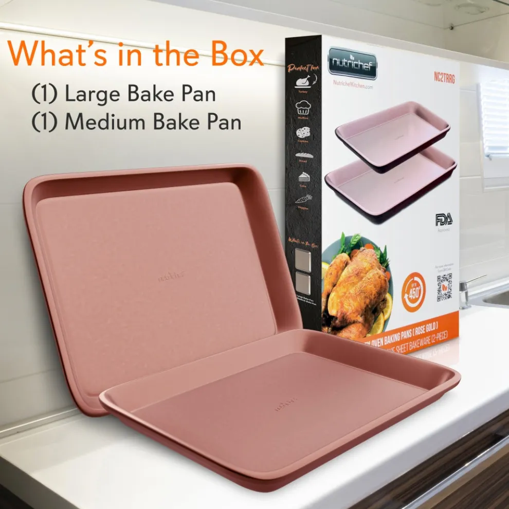 2-Piece Nonstick Cookie Sheets Set, Carbon Steel, Rose Gold