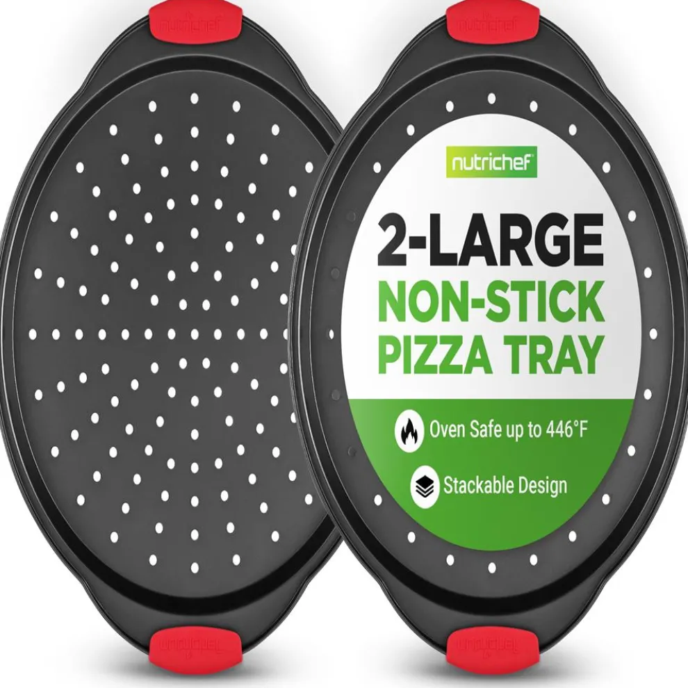 2-Piece Nonstick Pizza Tray Set, Easy Release, Carbon Steel, Gray