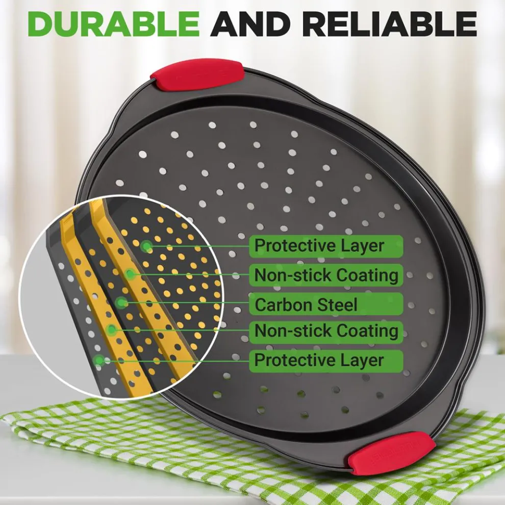 2-Piece Nonstick Pizza Tray Set, Easy Release, Carbon Steel, Gray