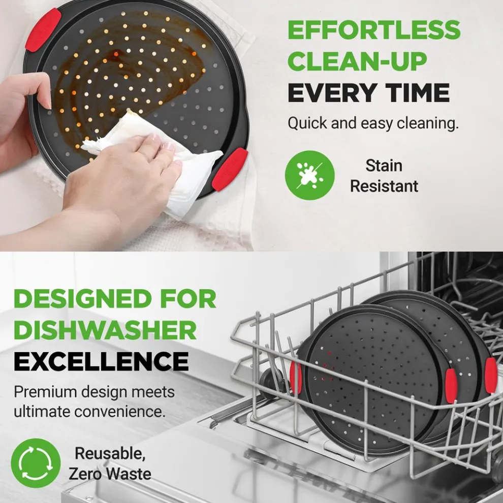 2-Piece Nonstick Pizza Tray Set, Easy Release, Carbon Steel, Gray