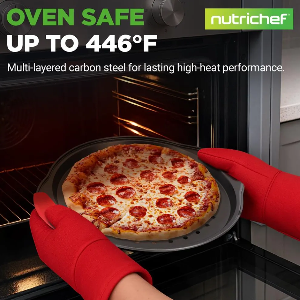 2-Piece Nonstick Pizza Tray Set, Easy Release, Carbon Steel, Gray