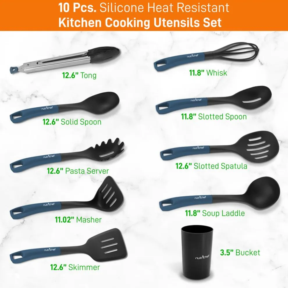 10-Piece Non-Stick Silicone Utensils Set - Heat Resistant, Blue
