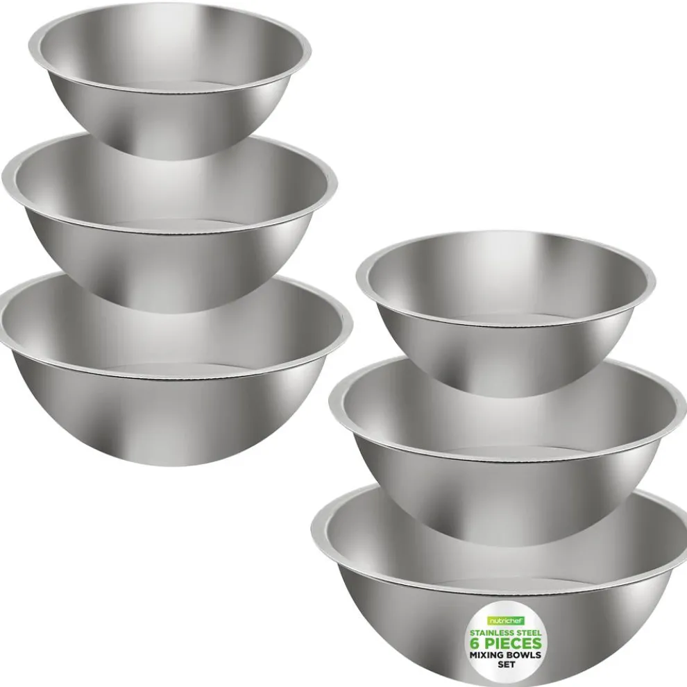 6-Piece Stainless Steel Mixing Bowls Set - Stackable, Dishwasher Safe
