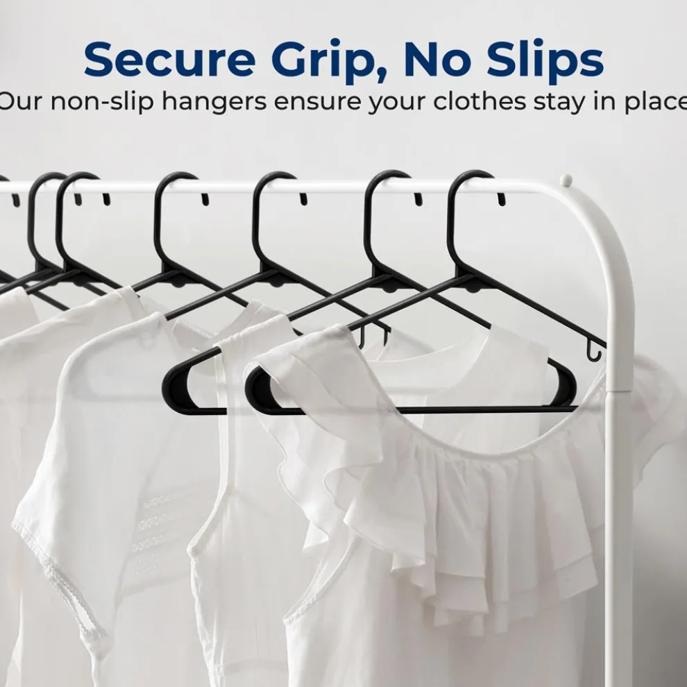 Plastic Hangers 10 Pack - Space-Saving, Non-Slip, Ultra-Thin, Black