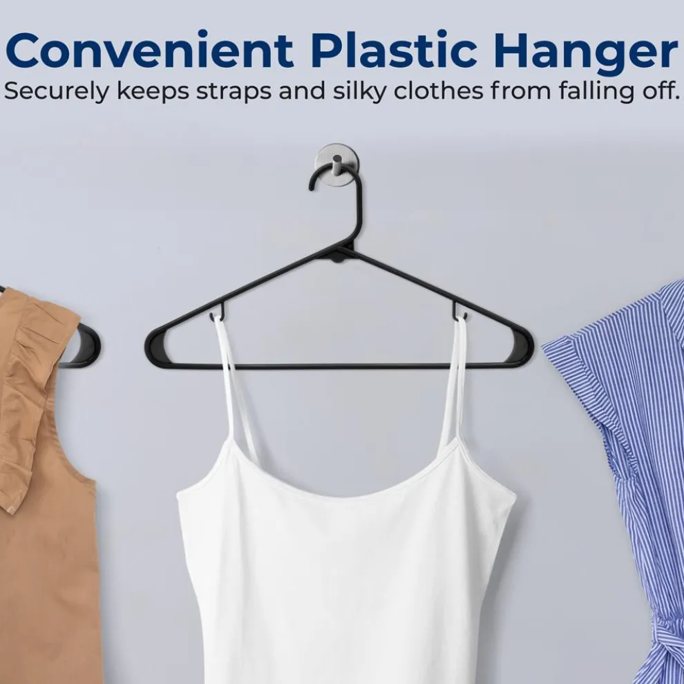 Plastic Hangers 10 Pack - Space-Saving, Non-Slip, Ultra-Thin, Black