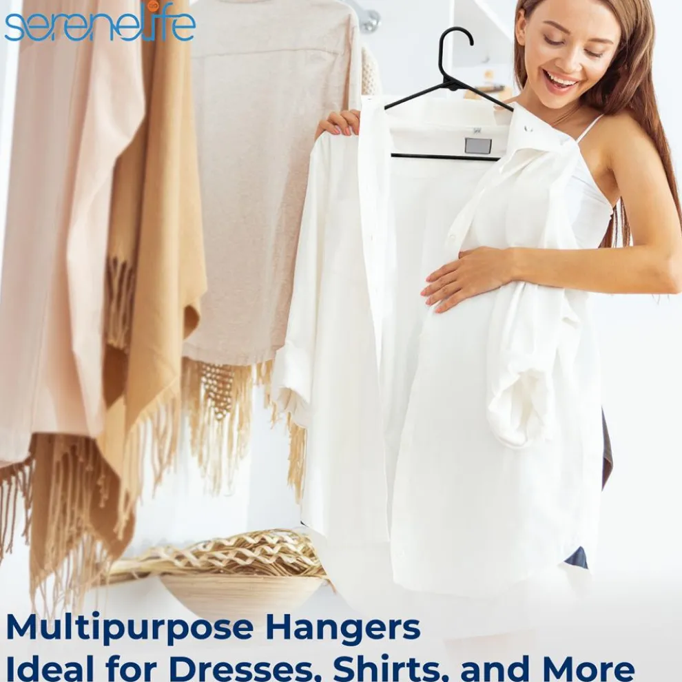 Plastic Hangers 10 Pack - Space-Saving, Non-Slip, Ultra-Thin, Black