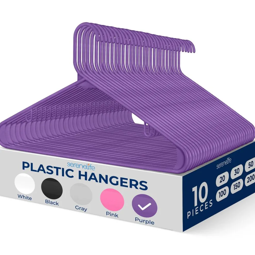 Plastic Hangers 10-Pack, Space-Saving Non-Slip Design, Purple