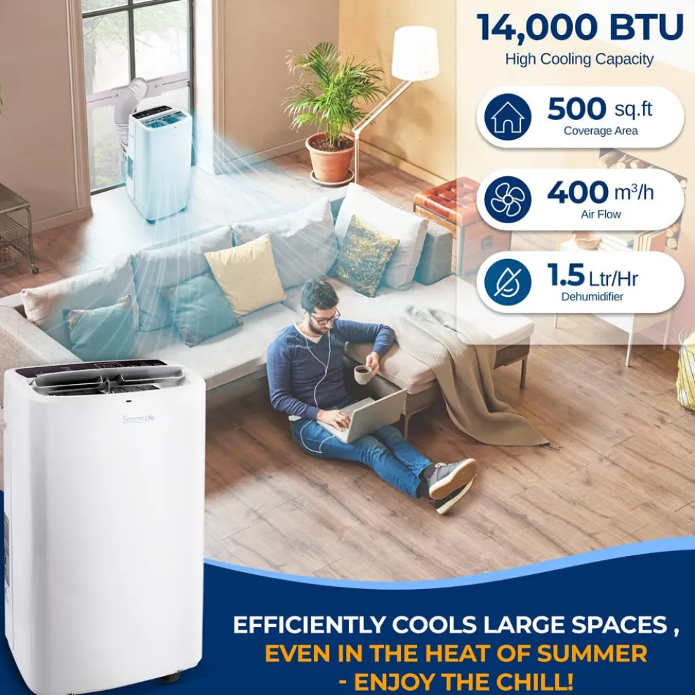 Portable Air Conditioner 14,000 BTU Efficient Cooling Dehumidifier White