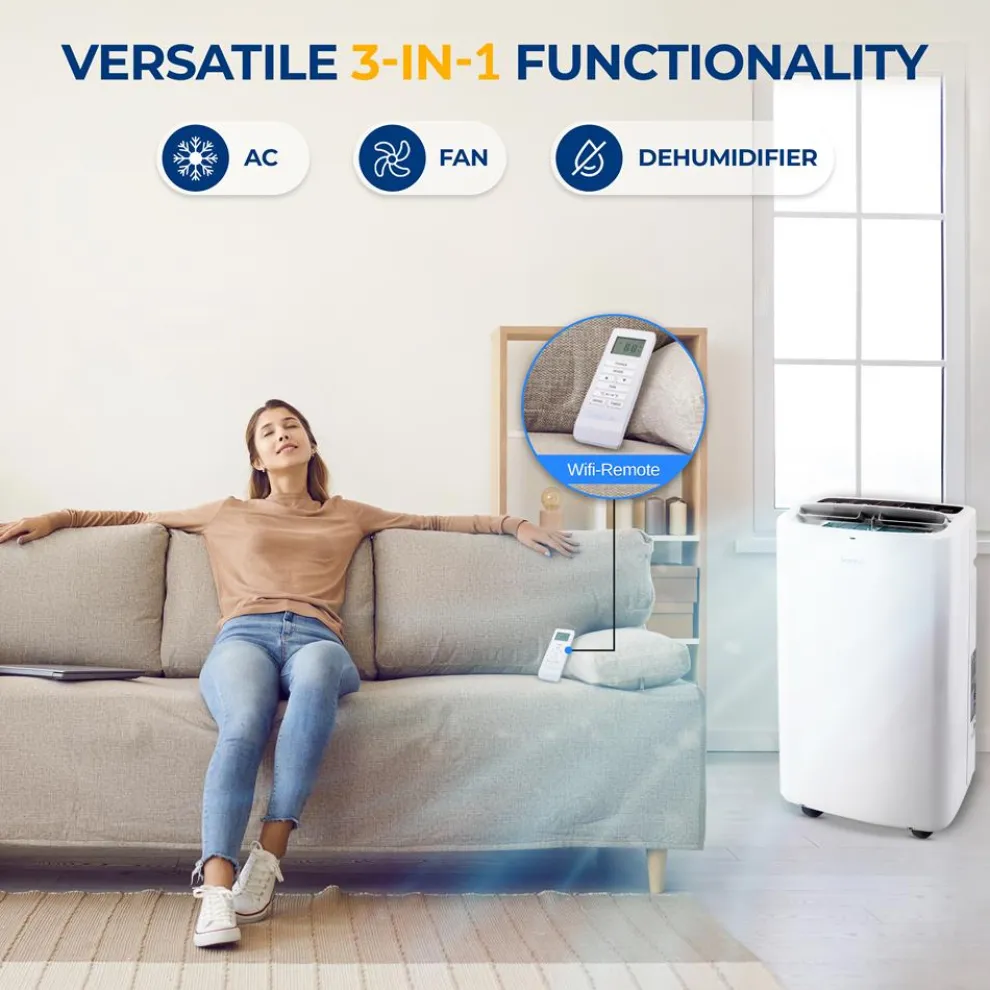 Portable Air Conditioner 14,000 BTU Efficient Cooling Dehumidifier White