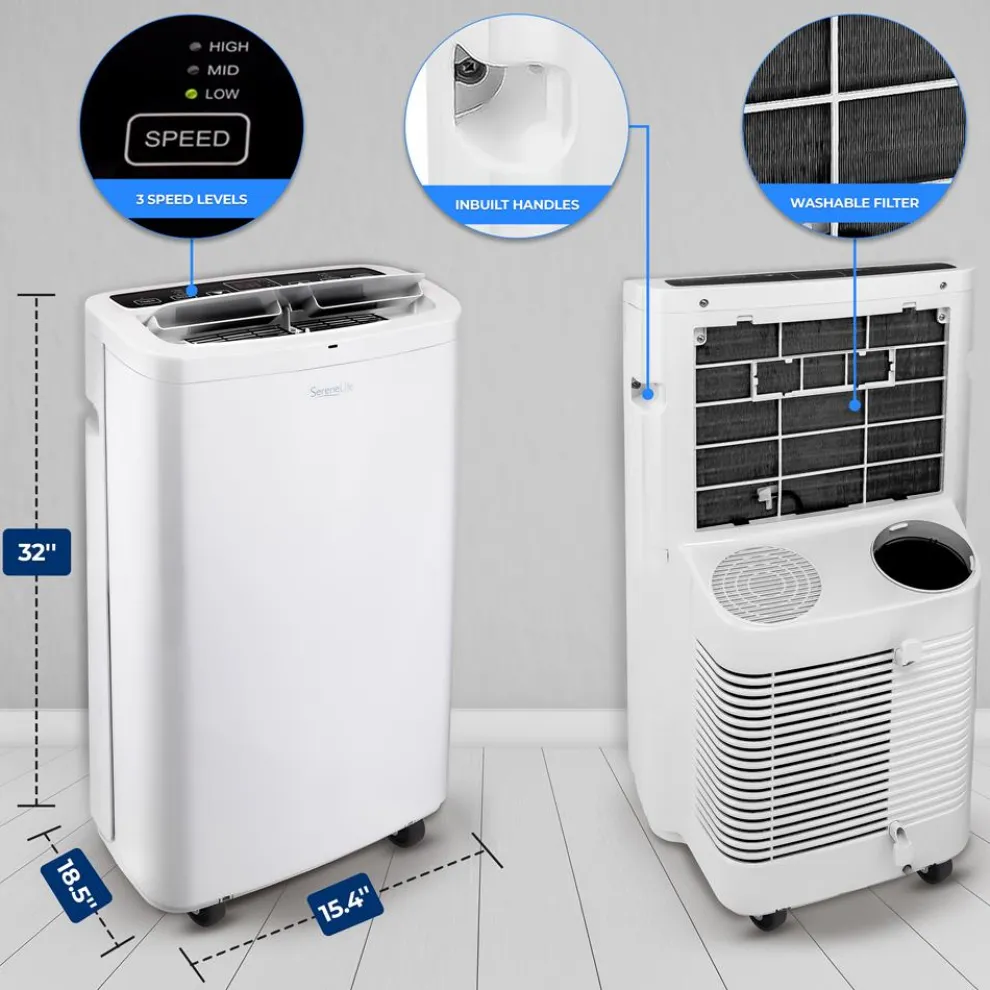 Portable Air Conditioner 14,000 BTU Efficient Cooling Dehumidifier White