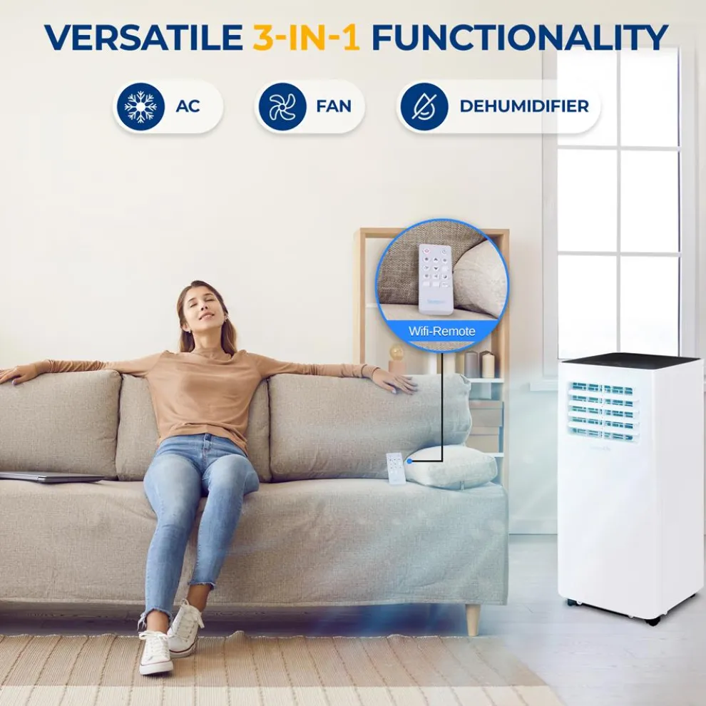 Portable Air Conditioner 10,000 BTU WiFi Control, Dehumidifier, White