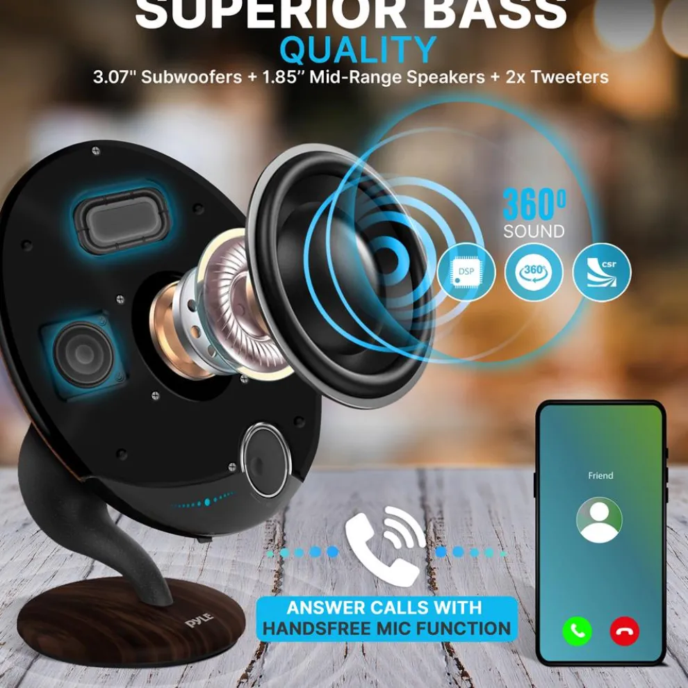 Portable Bluetooth Gramophone Speaker, Super Bass, Built-in Subwoofer, Oak