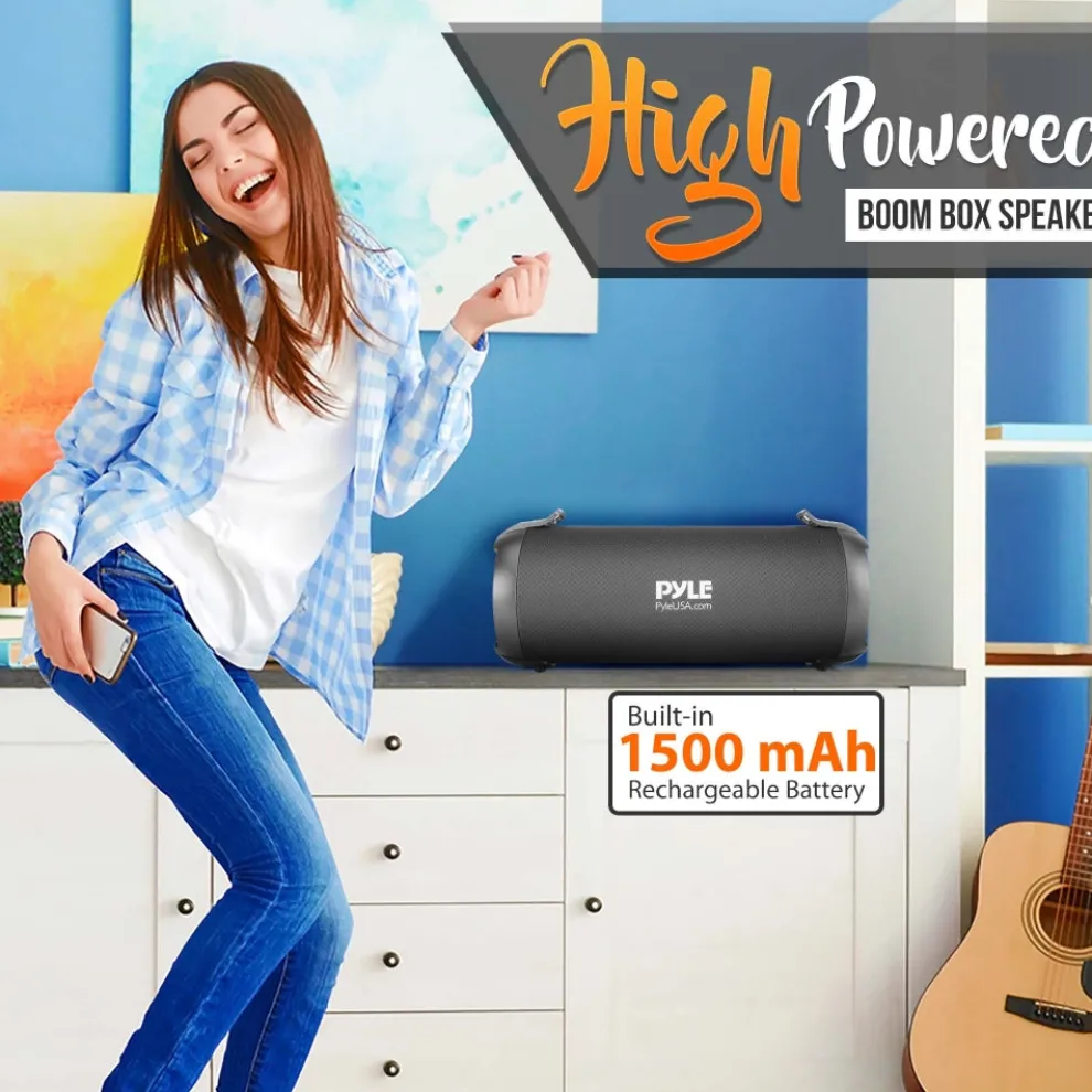 Portable Bluetooth Boombox Speaker - Loud Sound, Rechargeable, Blue