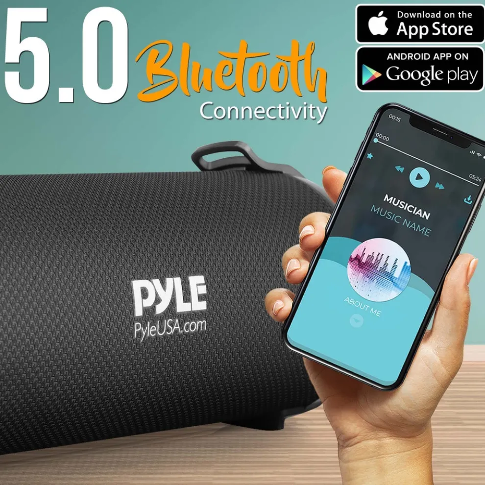 Portable Bluetooth Boombox Speaker - Loud Sound, Rechargeable, Blue