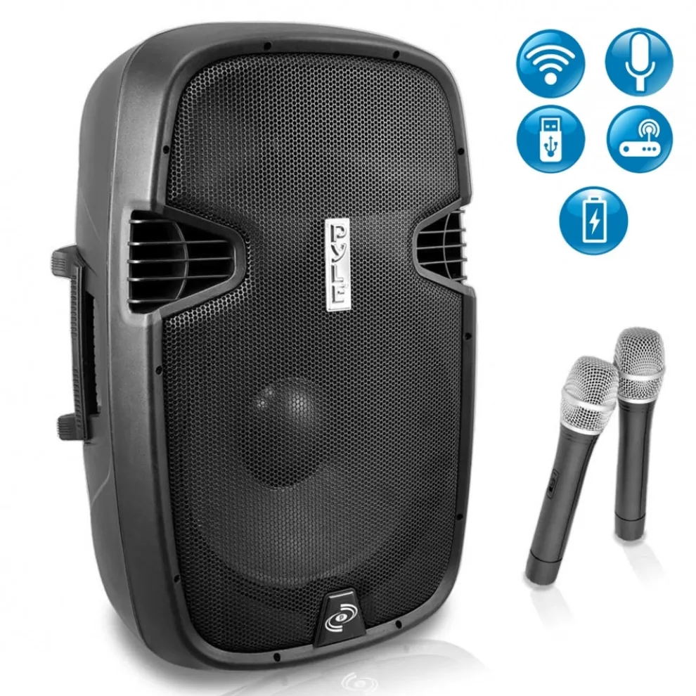 Portable Bluetooth PA Speaker, 1000W, Rechargeable, 12" Subwoofer, 2 Mics