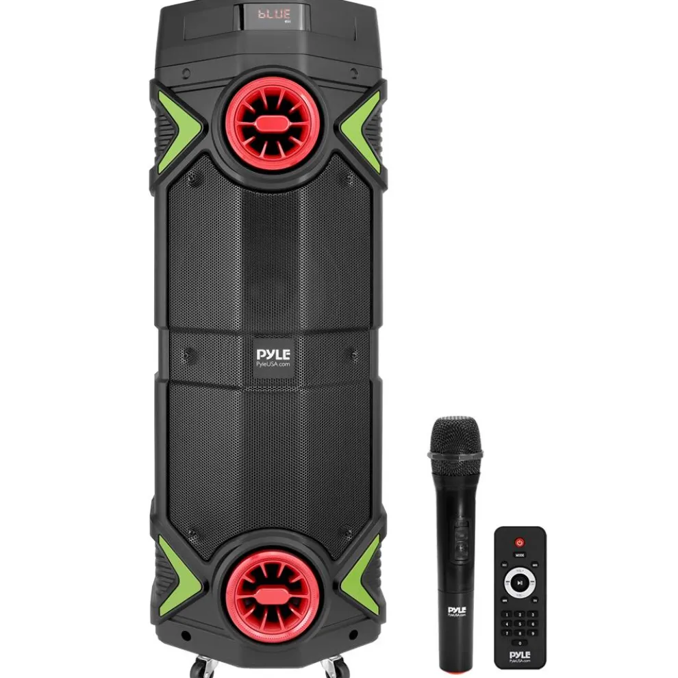 Portable Bluetooth PA Speaker 400W Rechargeable LED Lights 8" Dual Subwoofer