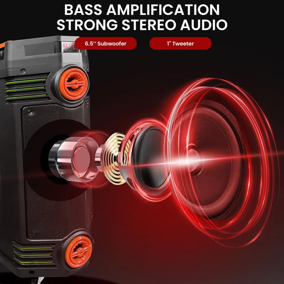 Portable Bluetooth PA Speaker 300W Rechargeable LED Lights Indoor/Outdoor