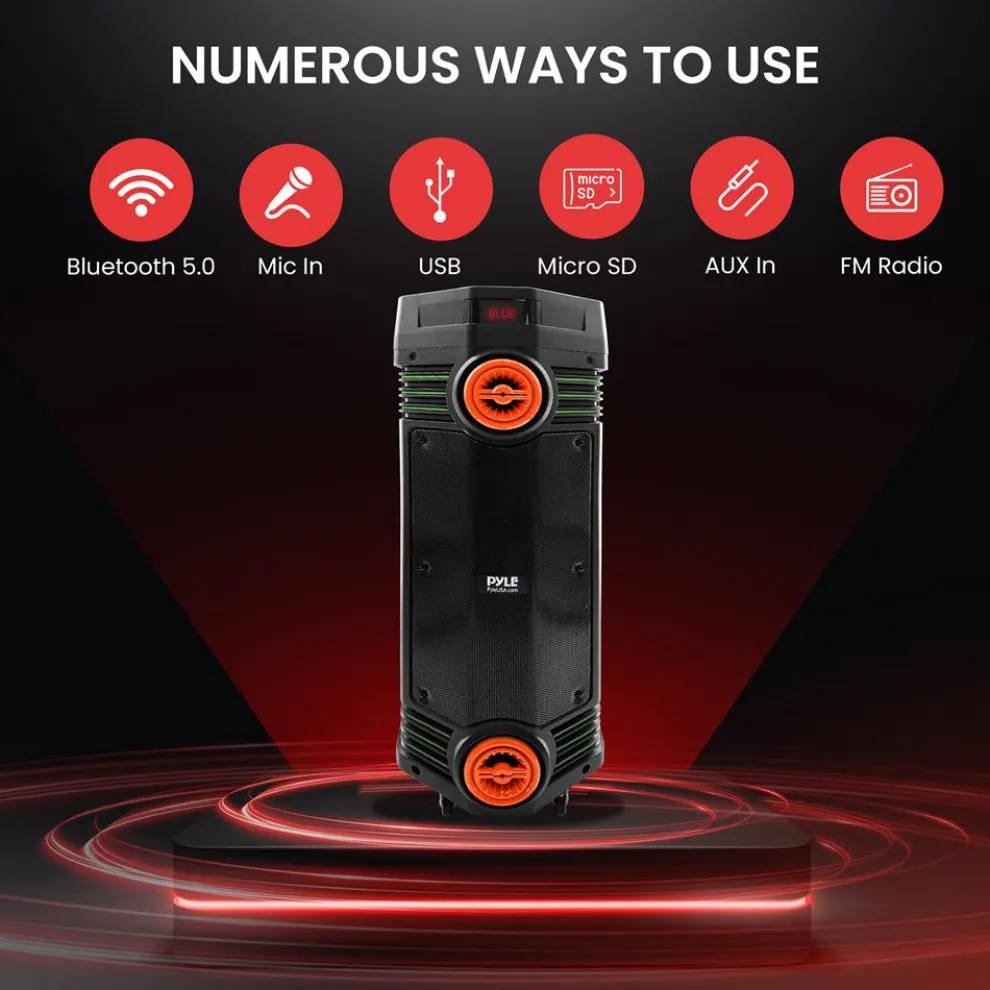 Portable Bluetooth PA Speaker 300W Rechargeable LED Lights Indoor/Outdoor