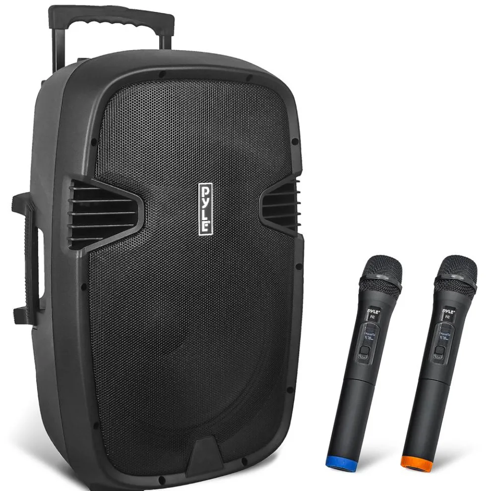 Portable Bluetooth PA Speaker 1600W Rechargeable Battery 15" w/ Mics