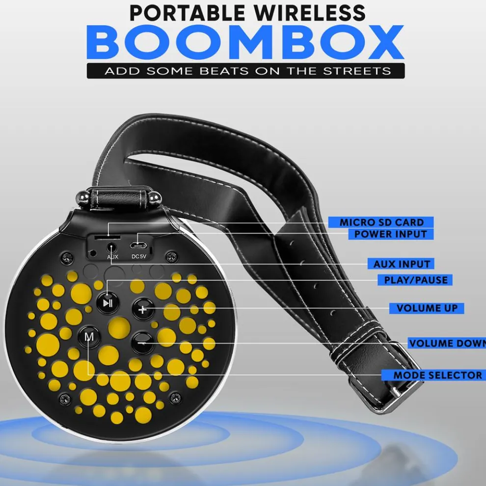 Portable Bluetooth Boombox, Rechargeable, Hi-Fi Stereo, FM Radio